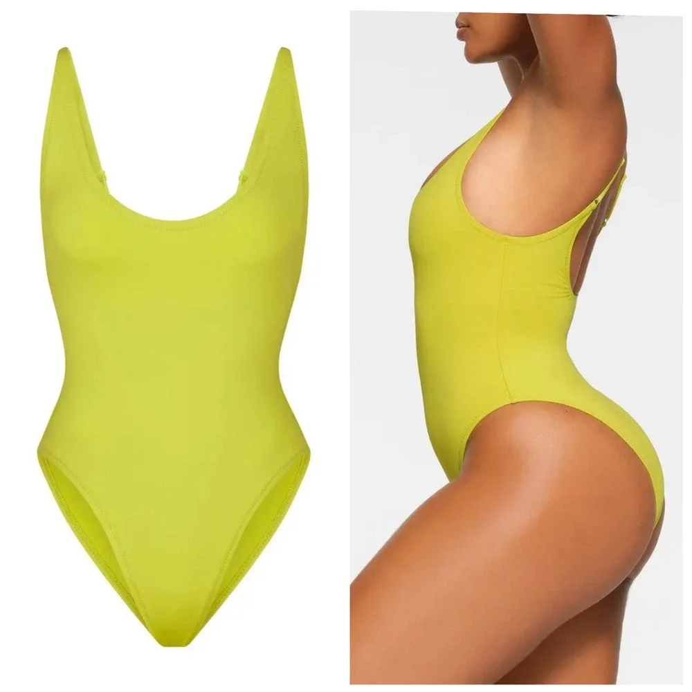 SKIMS Recycled Swim Scoop Neck One Piece Citrus Yellow Green Women's Small